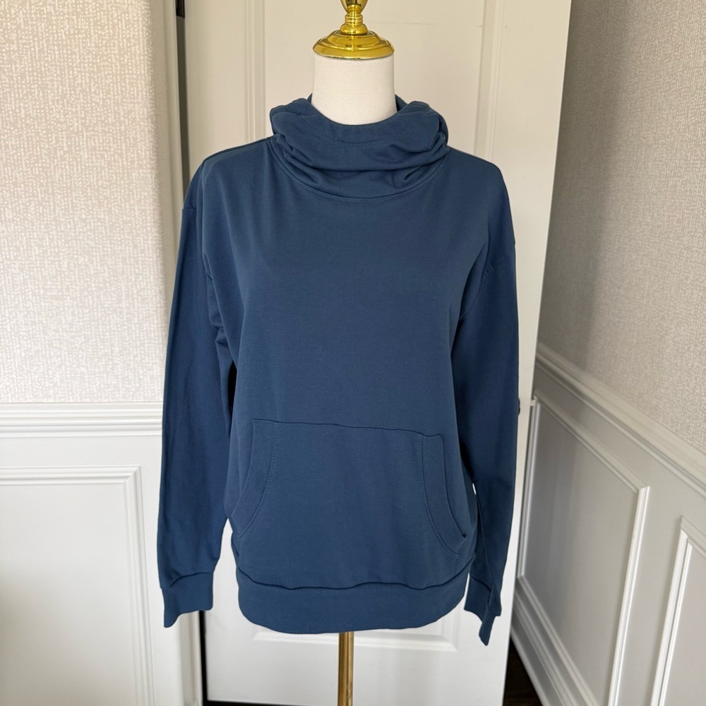 Zella Charcoal Cowl Women's Neck Blue Sweater Top Small